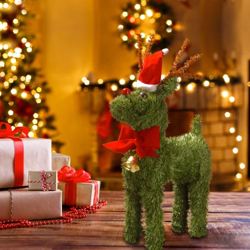 12" Green And Red Unlit Evergreen Reindeer Christmas Tabletop Decor 2 12" Green And Red Unlit Evergreen Reindeer Christmas Tabletop Decor - Image 2