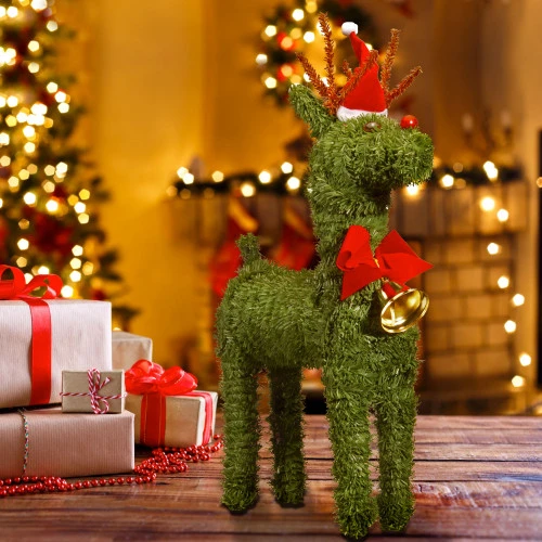 16" Green And Red Unlit Evergreen Reindeer Christmas Tabletop Decor 2 16" Green And Red Unlit Evergreen Reindeer Christmas Tabletop Decor - Image 2