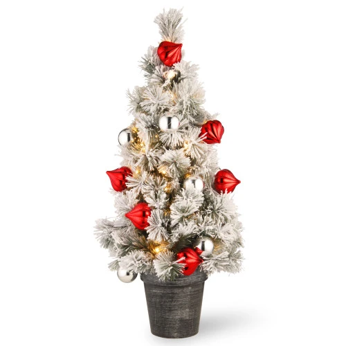 Christmas Central 3' Pre-Lit Potted Snowy Bristle Pine Medium Artificial Tabletop Christmas Tree - Warm White LED Lights 1 Christmas Central 3' Pre-Lit Potted Snowy Bristle Pine Medium Artificial Tabletop Christmas Tree - Warm White LED Lights