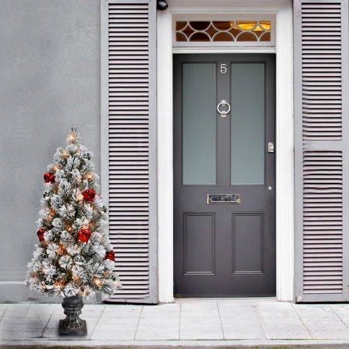 Christmas Central 5' Pre-lit Potted Snowy Bristle Pine Entrance Artificial Christmas Tree – Clear Lights 2 Christmas Central 5' Pre-lit Potted Snowy Bristle Pine Entrance Artificial Christmas Tree – Clear Lights - Image 2