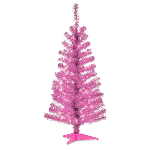 Christmas Central 4' Pre-Lit Medium Pink Tinsel Artificial Christmas Tree, Clear Lights 1 Christmas Central 4' Pre-Lit Medium Pink Tinsel Artificial Christmas Tree, Clear Lights