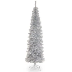 Christmas Central 6' Pencil Silver Tinsel Artificial Christmas Tree, Unlit