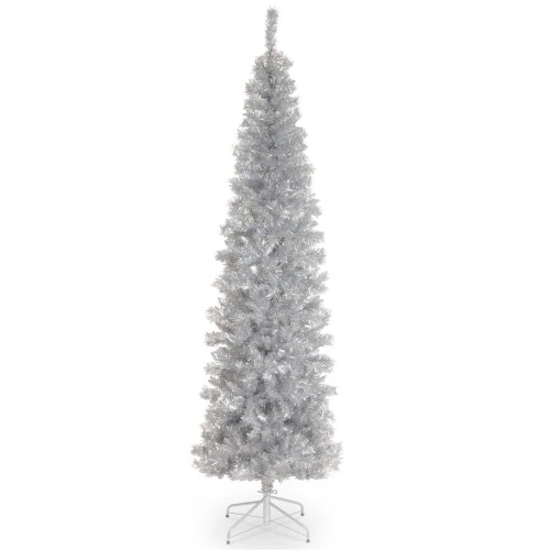 Christmas Central 6' Pencil Silver Tinsel Artificial Christmas Tree, Unlit 1 Christmas Central 6' Pencil Silver Tinsel Artificial Christmas Tree, Unlit