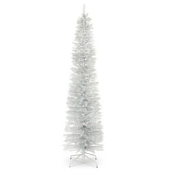 Christmas Central 7' Pencil Silver Tinsel Artificial Christmas Tree, Unlit