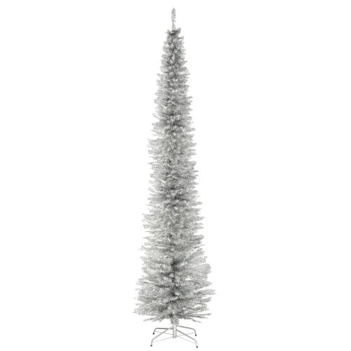 Christmas Central 9' Silver Pencil Tinsel Artificial Christmas Tree, Unlit 1 Christmas Central 9' Silver Pencil Tinsel Artificial Christmas Tree, Unlit