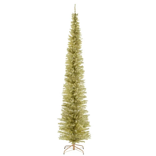 Christmas Central 9' Pencil Champagne Gold Tinsel Artificial Christmas Tree, Unlit 1 Christmas Central 9' Pencil Champagne Gold Tinsel Artificial Christmas Tree, Unlit