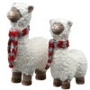 Set Of 2 White And Red Wooly Sheep Tabletop Decor 7.5"