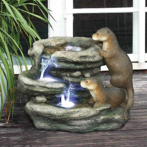 21.5" Sea Otters Garden Sculptural Fountain 5 21.5" Sea Otters Garden Sculptural Fountain - Image 5
