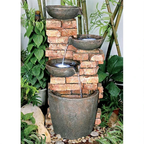 34.5" Stacked Bricks With 3 Pools Cascading Water Fountain 2 34.5" Stacked Bricks With 3 Pools Cascading Water Fountain - Image 2