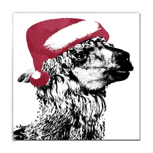 Black And Red Alpaca Santa Christmas Wrapped Square Wall Art Decor 10" X 10" 1 Black And Red Alpaca Santa Christmas Wrapped Square Wall Art Decor 10" X 10"
