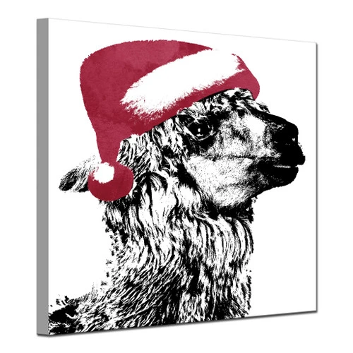 Black And Red Alpaca Santa Christmas Wrapped Square Wall Art Decor 10" X 10" 2 Black And Red Alpaca Santa Christmas Wrapped Square Wall Art Decor 10" X 10" - Image 2