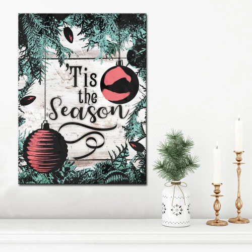 Green And Red "Tis The Season" Christmas Wrapped Rectangular Wall Art Decor 30" X 20" 2 Green And Red "Tis The Season" Christmas Wrapped Rectangular Wall Art Decor 30" X 20" - Image 2