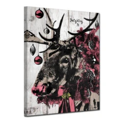 Black And Pink Christmas Reindeer Rectangular Wall Art Decor 16" X 12" -Christmas Decoration Store drhan vmtq143 gwc1612 3 37535.1588393435