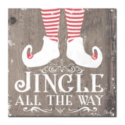 Brown And Red Christmas Jingle Wrapped Square Wall Art Decor 20" X 20"