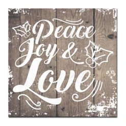Brown And White Christmas Peace Joy Love Wrapped Square Wall Art Decor 20" X 20"