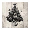 Beige And Black Floral Christmas Tree Wrapped Square Wall Art Decor 12" X 12"