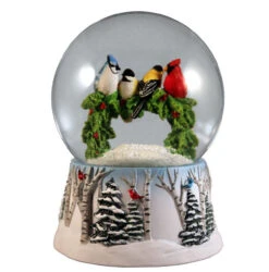5" Winter Birds On A Holly Wreath Musical Snow Globe - 33473404