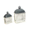 Set Of 2 White And Gray Antique Style Floral Rectangular Nesting Lanterns 18.5"