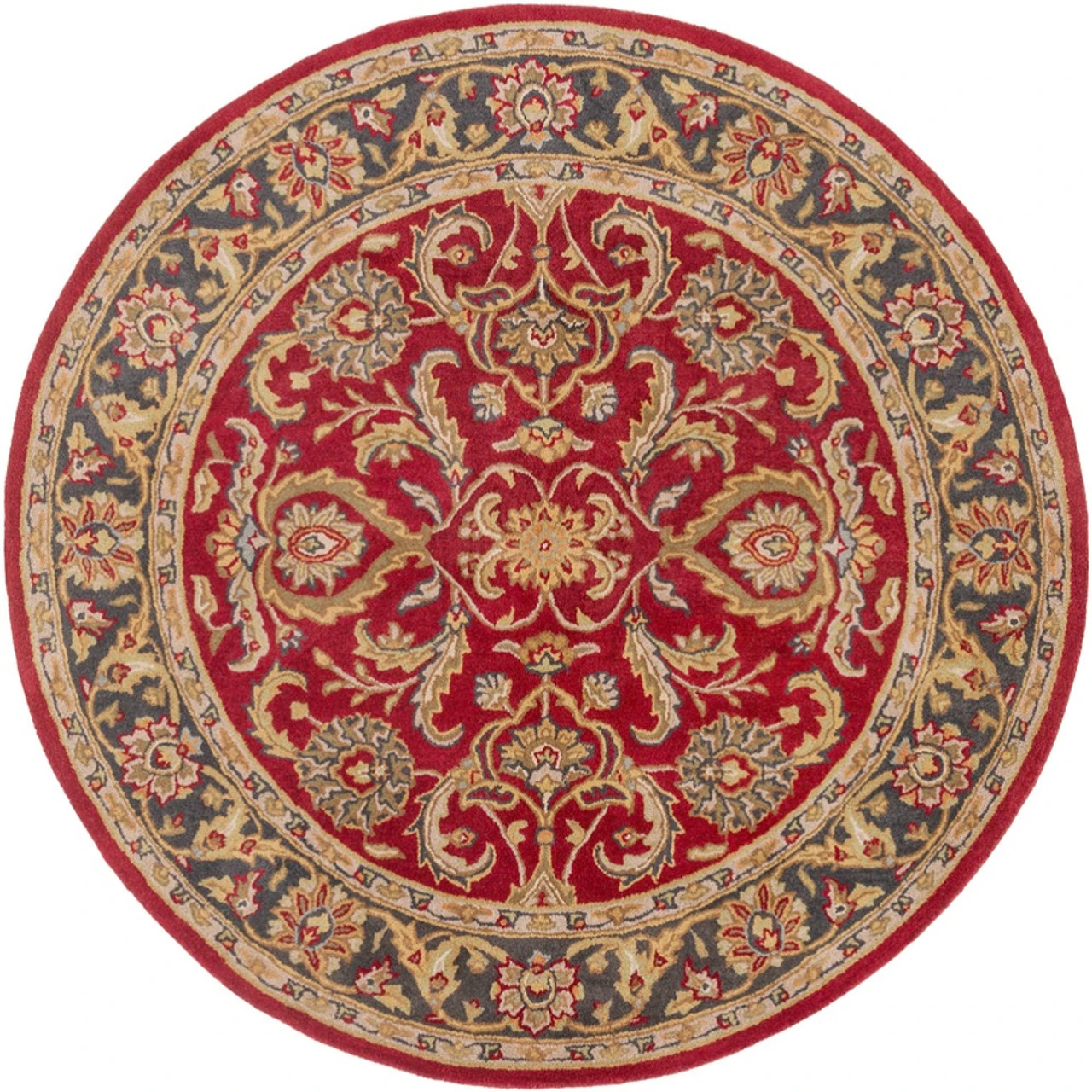 3'6" Teal And Gray Floral Persian Design Round Hand Tufted Wool Area Rug 1 3'6" Teal And Gray Floral Persian Design Round Hand Tufted Wool Area Rug
