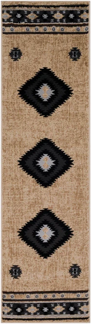 2.1' X 7.5' Ethnic Black And Brown Rectangular Area Throw Rug Runner