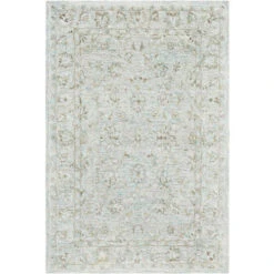 2' X 3' Floral Patterned Gray And Blue Rectangular Area Throw Rug