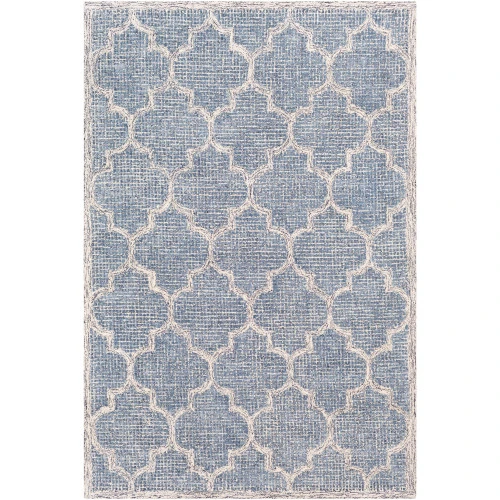5' X 7.5' Aegean Blue And Beige Clover Patterned Rectangular Area Throw Rug 1 5' X 7.5' Aegean Blue And Beige Clover Patterned Rectangular Area Throw Rug