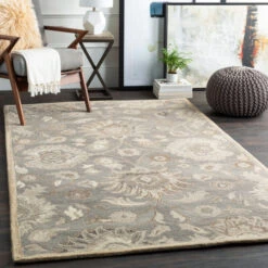2’ X 3’ Floral Pattern Gray And Cream Rectangular Wool Area Rug -Christmas Decoration Store dsurcae1195 23 3 44349.1588390878