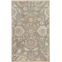 2’ X 3’ Floral Pattern Gray And Cream Rectangular Wool Area Rug