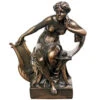 17.5" Bronze Traditional Sappho With Harp Tabletop Figurine