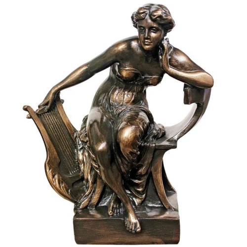 17.5" Bronze Traditional Sappho With Harp Tabletop Figurine 1 17.5" Bronze Traditional Sappho With Harp Tabletop Figurine