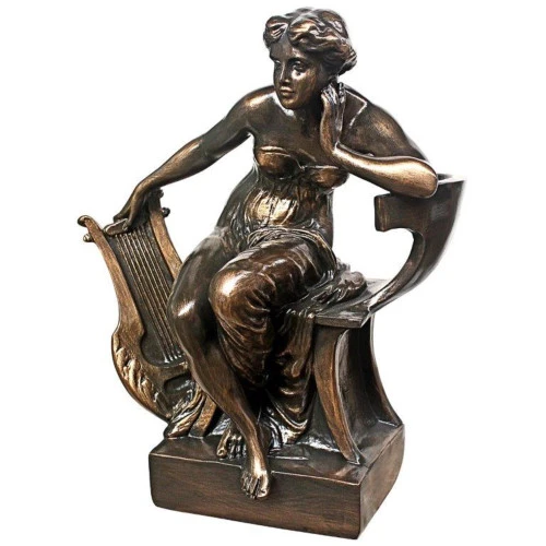 17.5" Bronze Traditional Sappho With Harp Tabletop Figurine 2 17.5" Bronze Traditional Sappho With Harp Tabletop Figurine - Image 2