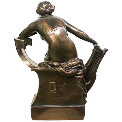17.5" Bronze Traditional Sappho With Harp Tabletop Figurine 4 17.5" Bronze Traditional Sappho With Harp Tabletop Figurine - Image 4
