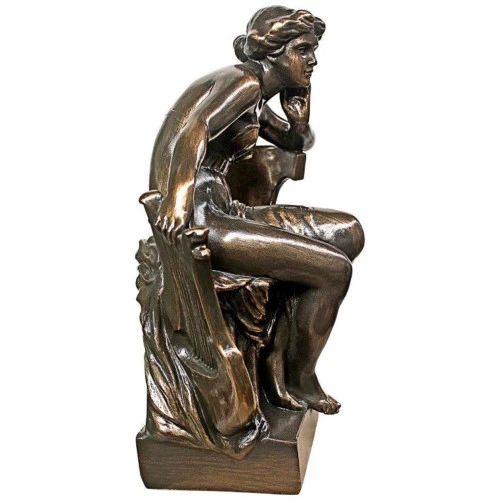 17.5" Bronze Traditional Sappho With Harp Tabletop Figurine 5 17.5" Bronze Traditional Sappho With Harp Tabletop Figurine - Image 5