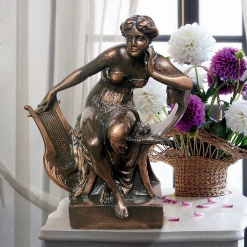17.5" Bronze Traditional Sappho With Harp Tabletop Figurine 6 17.5" Bronze Traditional Sappho With Harp Tabletop Figurine - Image 6