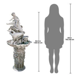 54.5" Poseidon And Dolphins Riding Waves Garden Fountain
