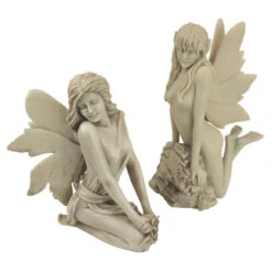 Set Of 2 Beige Marilee's And Colleen's Enchanted Garden Fairies Sculptures 11"