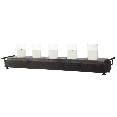 Gray And Black Distressed Style Candle Holder 37" 2 Gray And Black Distressed Style Candle Holder 37" - Image 2