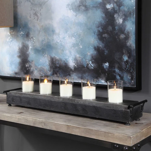 Gray And Black Distressed Style Candle Holder 37" 3 Gray And Black Distressed Style Candle Holder 37" - Image 3