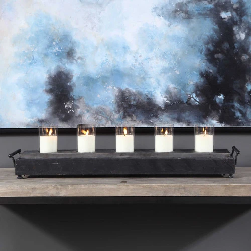 Gray And Black Distressed Style Candle Holder 37" 4 Gray And Black Distressed Style Candle Holder 37" - Image 4