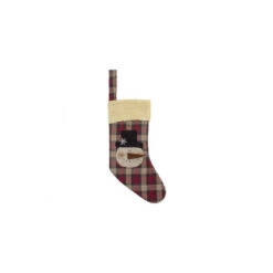 12.5" Lodge Snowhead Design And Plaid Patterned Christmas Stocking