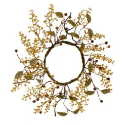 Set Of 2 Green And Red Large Fall Peppergrass Candle Ring