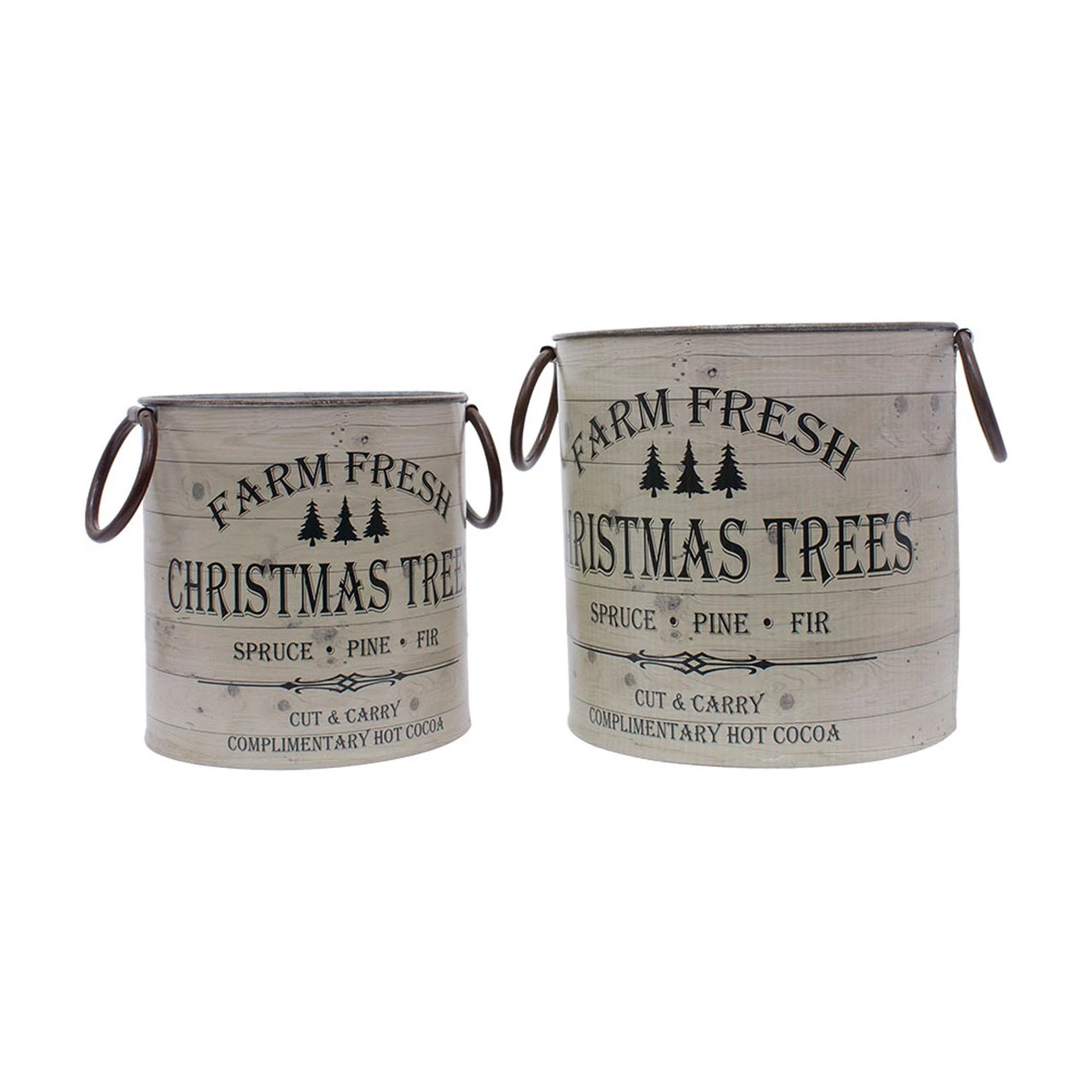Set Of 2 Beige And Brown Farm Fresh Christmas Trees Bucket Table Top Decoration 7.75" 1 Set Of 2 Beige And Brown Farm Fresh Christmas Trees Bucket Table Top Decoration 7.75"