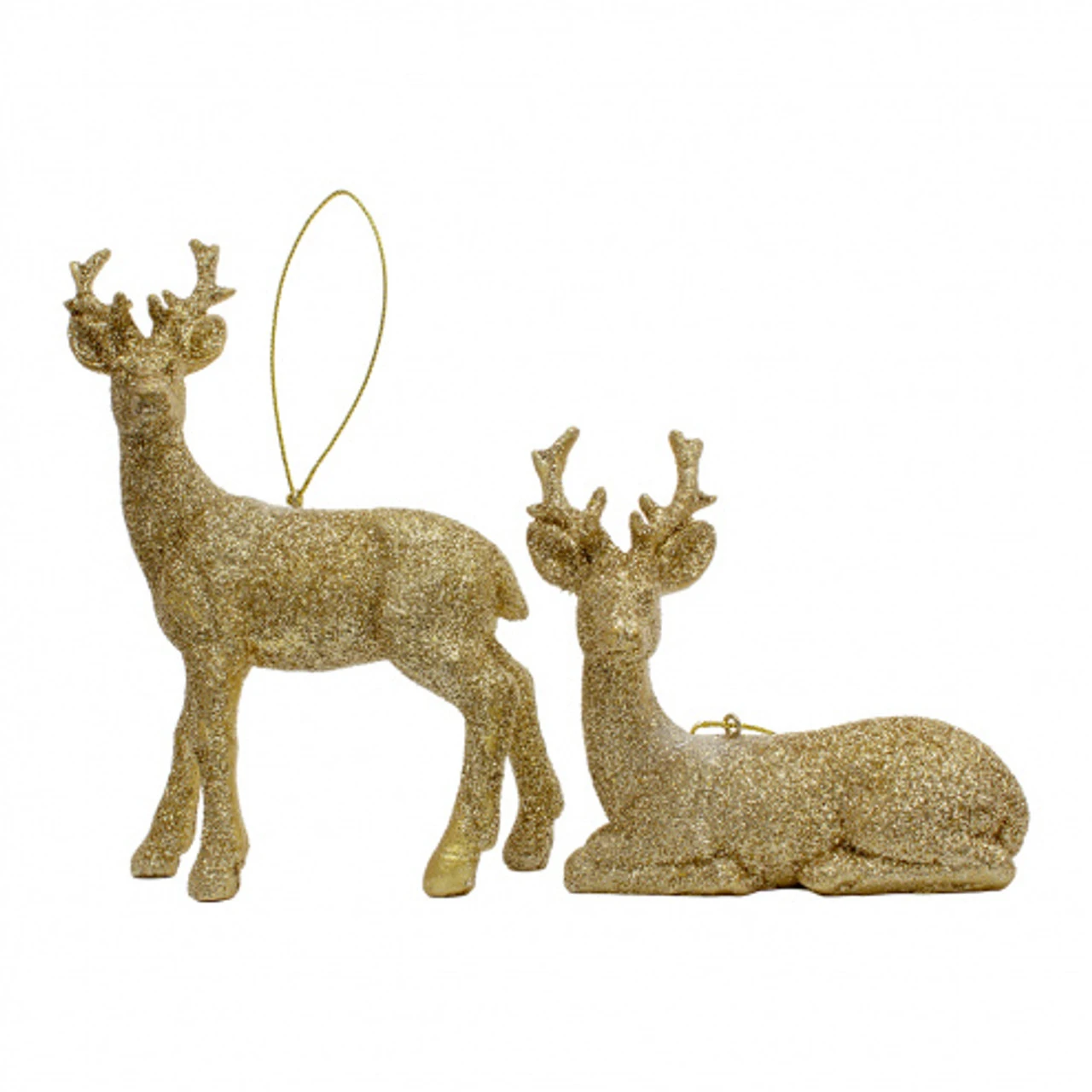 Set Of 2 Gold Decorative Reindeer Ornament; 5" 1 Set Of 2 Gold Decorative Reindeer Ornament; 5"