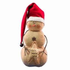 18" Beige Lovely Warm Winter Wishes Snowman With Red Top Hat
