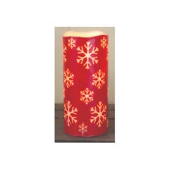 6.75" Red Snowflake Battery Operated Print LED Christmas Pillar Candle With Timer