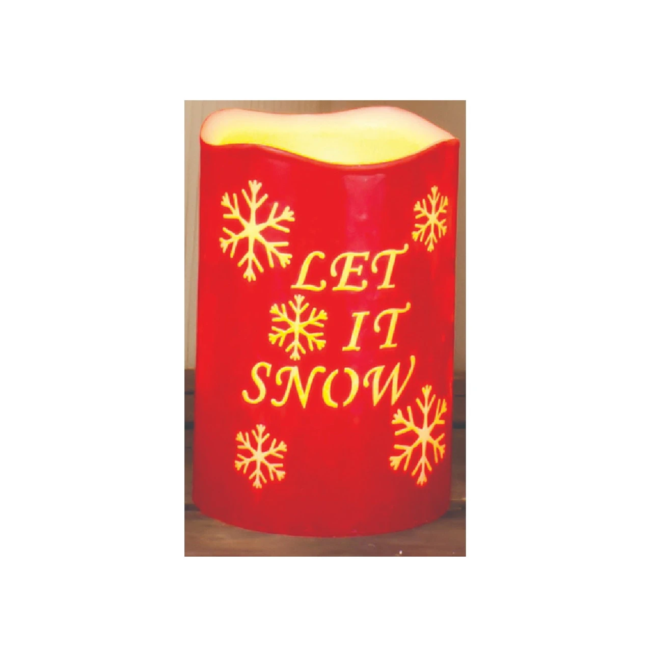 6.75" Red Let It Snow Battery Operated LED Christmas Pillar Candle With Timer 1 6.75" Red Let It Snow Battery Operated LED Christmas Pillar Candle With Timer