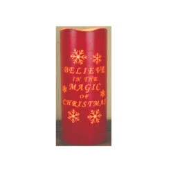 9.75" Red Believe In The Magic Of Christmas Battery Operated LED Pillar Candle With Timer