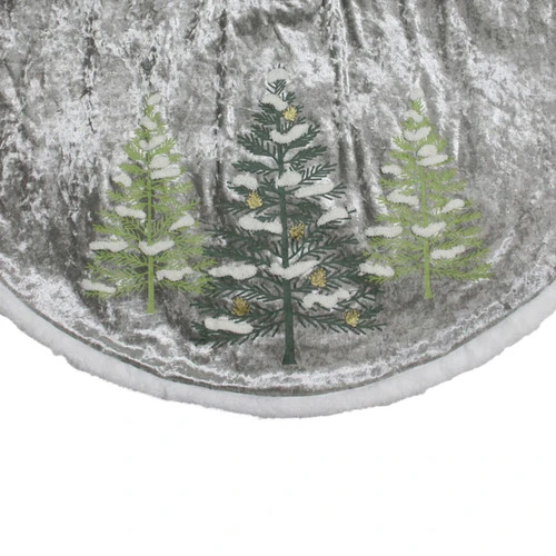 48" Gray And Green Traditional Trees Embossed Christmas Tree Skirt 3 48" Gray And Green Traditional Trees Embossed Christmas Tree Skirt - Image 3