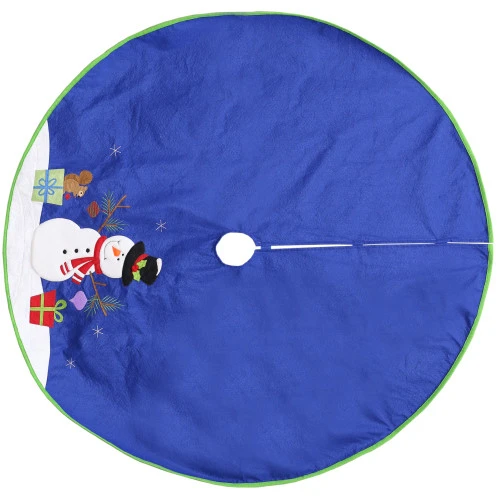 48" Blue And White Snowman With Gifts Christmas Tree Skirt 2 48" Blue And White Snowman With Gifts Christmas Tree Skirt - Image 2
