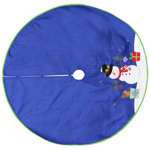 48" Blue And White Snowman With Gifts Christmas Tree Skirt 3 48" Blue And White Snowman With Gifts Christmas Tree Skirt - Image 3